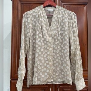 Calvin Klein Blouse Beige Polka Dot Sheer Size S casual